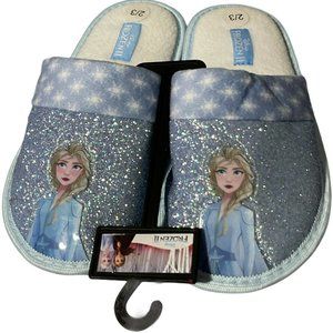 Girl’s Slippers Size 2/3 Disney Frozen 2 Elsa Slippers Blue Glitter